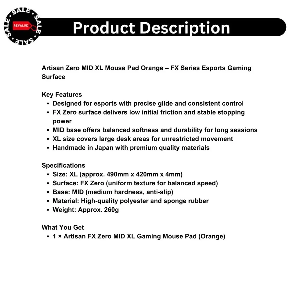 Artisan Zero‎ MID XL Mouse Pad Orange – FX Series Esports Gaming Surface
